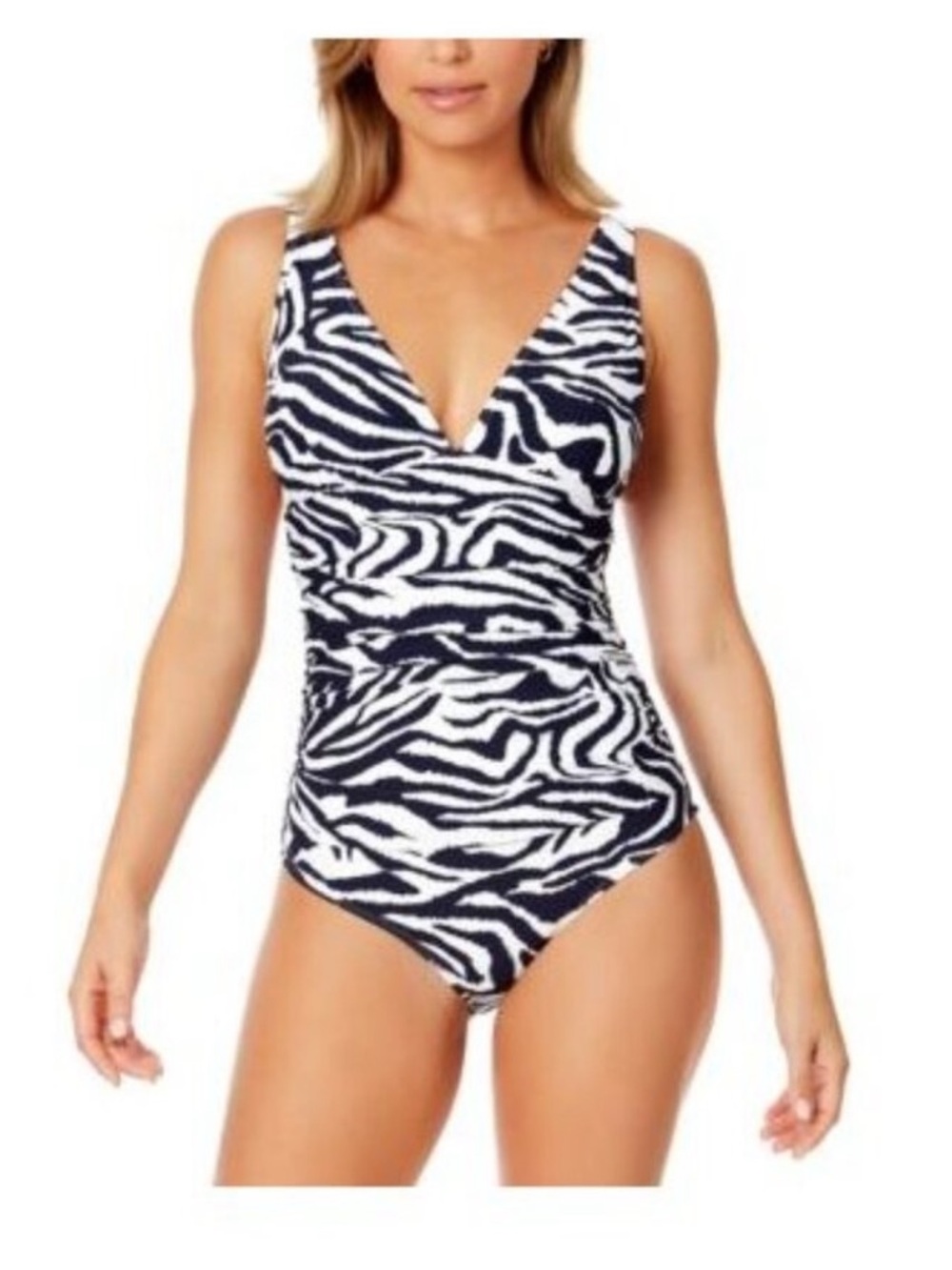 Anne Cole Blue & White Zebra-Print One-Piece Swimsuit